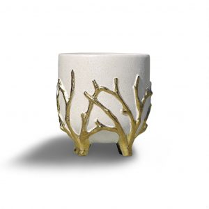 title Cache-pot en céramique beige et or