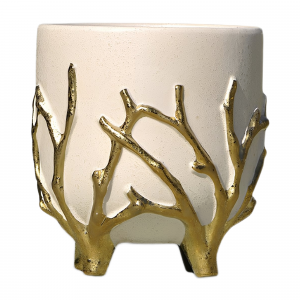 title Cache-pot en céramique beige et or